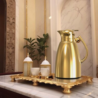 دانوب هوم ترمس مفرغ من ستانلس ستيل زجاج وردي ذهبي 1.3 لتر