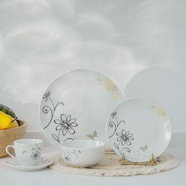 Danube Home Angelika 20-Piece Porcelain Dinner Set, Modern Dinnerware Sets Service For 4 - White