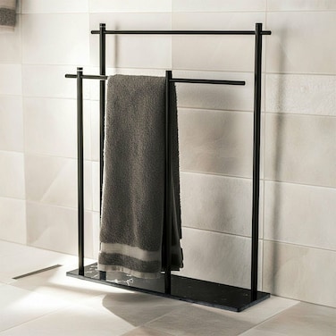 Danube Home Milano Ace Floor Towel Bar Stylish And Durable Free-Standing Towel Rack, Modern Bathroom Storage, Rust-Resistant Stainless Steel, Space-Saving Design, Elegant Towel Holder Matt Black