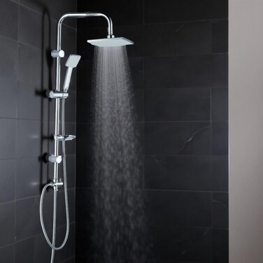 Danube Home Milano Plus Fire Square Shower Column Set - Chrome, 2 In 1 Multi Functional Rain Shower System, Stainless Steel Complete Shower Set For Bathroom - Head+Hand Shower (46X20X95cm)