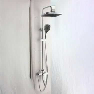 Danube Home Milano Rocket Rain Shower Complete Set Luxury Wall Mounted Shower System With Rainfall Head, Hand Shower &amp; Mixer, Modern Design For Elegant Bathrooms