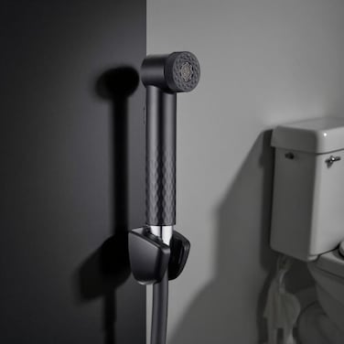Danube Home Milano Hana Shattaf Set Matt Black, PVC Shattaf, No Leak Toilet Sprayer Handheld Bidet Spray For Bathroom Toilet Washroom - Black
