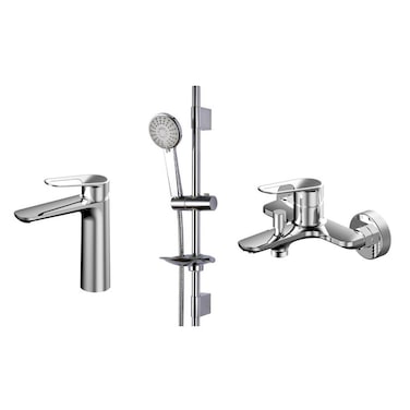 Danube Home Milano Plus Sparkle Collection - Basin Mixer With Pop-Up Waste, Bath Mixer &amp; Sliding Shower Kit, Complete Modern Bathroom Tap Set, Sleek &amp; Durable Design