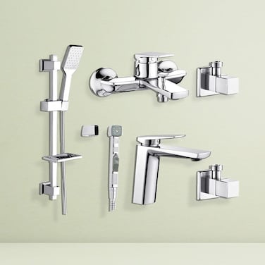 Danube Home Milano Yana Collection 6 Pcs Set Of (Basin+Bath+Shattaf+2Pcs Angle Valve+Kit)-Made In China