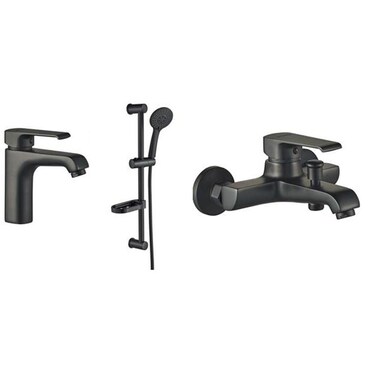 Milano Time 3 Pcs Set Of Basin Mixer Shower Mixer And Shower Kit With Matted Color Brass Bathroom complete Set Single Handle Mixer Shower Tap Basin Faucet Black