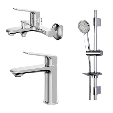 Danube Home Milano Race Collection Basin &amp; Shower Mixer w/Shower Kit (3Pcs), Brass Complete Set, Shower Kit Set For Bathroom Toilet Washroom - Multi Color