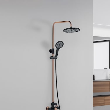 مجموعة دش مطري ميلانو دولسي من دانوب هوم كاملة باللونين الذهبي الوردي والأسود غير اللامع، صنع في الصين