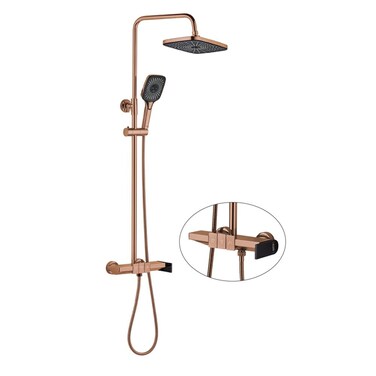 خلاط دش مطري ميلانو ميلا من دانوب هوم، لون ذهبي وردي، بمقبض، لون أسود مطفي، ومجموعة دش، صنع في الصين