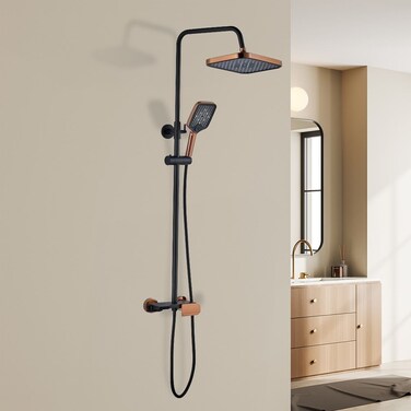 Danube Home Milano Sina Rain Shower Mixer With Handle Rose Gold And Shower Set Brass Bathroom Luxury Rain Mixer Shower Combo Set Wall Mounted Rainfall Shower System Faucet Matt Black Made In China