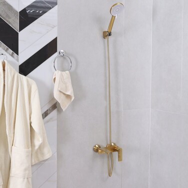 Milano Melz Bath Shower Mixer Tap With Hand Shower Brass Rain Shower Single Handle Faucet, Handheld Spray L 20 x W 8 x H 34 cm Gold