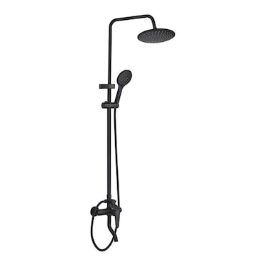 Milano Danube Home Sam Rain Shower Complete Set Round Shape, Brass Shower Column Head Complete Set Rain Shower With Single Handle Faucet, Handheld Shower And Slide L 75.5 x W 34 x H 72 cm Black