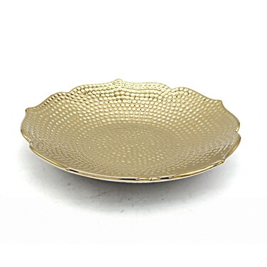 Danube Home Inaaya Hammered Ceramic Gold Plate - 30X30X4.3cm Decorative Stoneware Serving Tray Titanium Gold With White Finish Elegant Home Accessories For Dining &amp; Decor