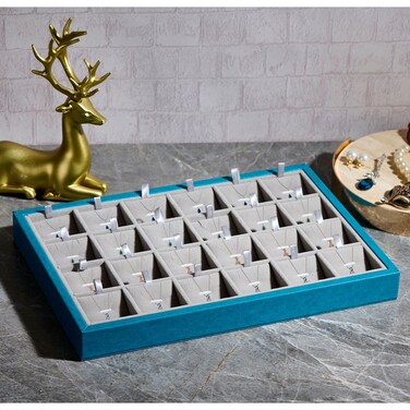 Danube Home Elsa Velvet Jewelry Organizer - 35X24X3.5cm Turquoise Solid Wood &amp; Velvet Stylish Jewelry Storage For Rings, Necklaces, Earrings &amp; Bracelets Decorative Home Accessories