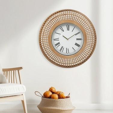 Danube Home Sansa Rattan Roman Wall Clock - Yellow 60X10X60 Stylish Wall Decor Iron &amp; Paper Design Perfect For Home Decor Unique Clocks For Living Room Decorative Home Accessories
