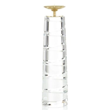 Danube Home Percy Crystal Candle Holder Clear Candle Stand Decorative Candlestick Holder Elegant Crystal Centerpieces Metal Candle Stick Holder Wedding Party Gift 10x10x34cm