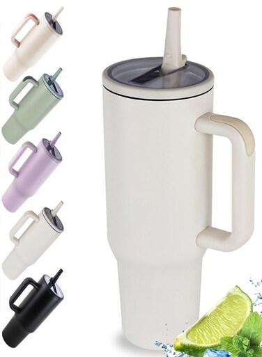 oz Handle Tumbler with Flip Straw - Insulated Travel Mug for Hot &amp; Cold Beverages
