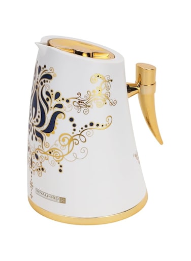 Royalford 1000ml Olivia Vacuum Flask RF12303 With Pink Glass Inner and ABS Outer Body Keeps Your Drinks Hot or Cold, Leak-Proof and Portable Design Suitable for Indoor and Outdoor Use White