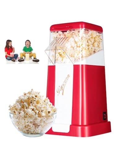 Popcorn Popper, Hot Air Popcorn Maker Machine with Measuring Lid Automatic Mini Healthy Oil-Free Popcorn Making Machine, 50g Grain Capacity 3Mins Ready Food for Movie Nights Home Cinema Party Birthday