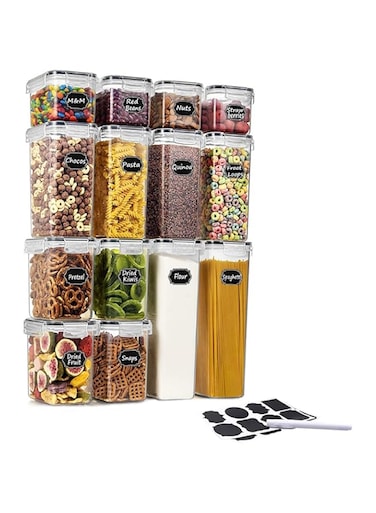 DAYONG Airtight Food Storage Containers with Lids, Stackable Plastic Containers Set with Labels Pen For Kitchen Pantry Cereal Rice Sugar Storage, BPA Free,Dishwasher,Microwave &amp; Freezer Safe(14Pcs)
