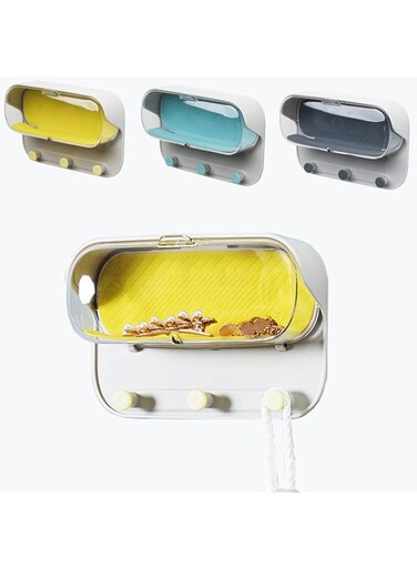 NALACAL Shower Organizer，Bathroom Glasses Organizer Bathroom Storage and Organization for Small Item with 3 Hooks for Countertop/Wall Amount/Plastic/Clear Bathroom Accessories Shelves