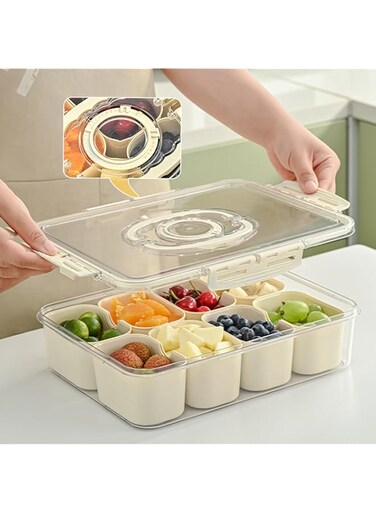 Jentyata Snack Box Divided Serving Tray with Lid and Handle Food Storage Containers, 5 Compartment Organiser for Snack,Vegetables, Fruits, Grains, Herbs and Spices