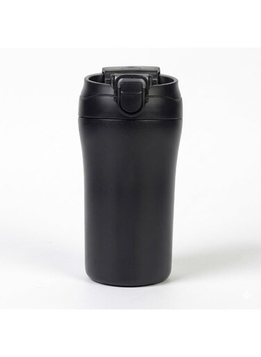 B Insulated Coffee Tumbler with Straw, Double-Wall Stainless Steel Travel Mug, Leak-Proof Reusable Cup with Lid for Hot and Iced Drinks - Black