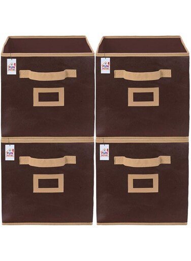 Fun Homes Non Woven Fabric 4 Pieces Foldable Small Size Storage Cube Toy,Books,Shoes Storage Box With Handle,Extra Small (Brown)