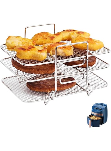 Duomama 304 Stainless Steel 3-Layer Air Fryer Rack   Dehydrator Stand for Healthy Cooking   Multi-Purpose Grid Grill for Air Frying, Steaming, and More   Accessories for Enhanced Culinary Experience