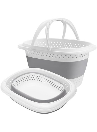 Laundry Hamper with Collapsible Handled,Plastic Laundry Basket Foldable Pop-Up Storage Oval tub space saving Organizer for washing Clothes and Home store Closet Bathroom,toy storage bin (30L) (GREY)