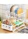 Dish Drying Rack- 2 Tier Dish Rack with Drainboard for Kitchen Counter, Detachable Dish Drainer Kitchen Organizer Rack with Utensil Holder and Cup Rack, White Dish Rack