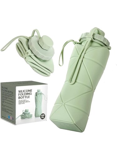 Gnker Foldable Water Bottle with Silicone Strap, Stainless Steel Interior, Sports Bottle for Outdoor Activities