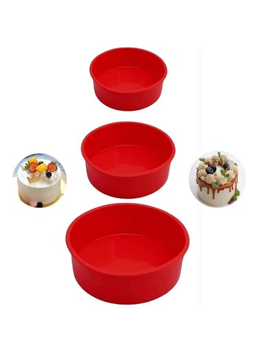 STAYOUNG 3 PCS Silicone Cake Molds for Baking - 4 6 8 Inch Round Cake Baking Pan Non-Stick Quick Release Suitable for Cheesecake Chocolate Cake Brownie Cake puddings (Red)