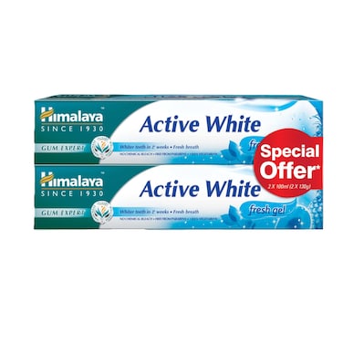 Himalaya Active White Fresh Gel Herbal Toothpaste Blue 100ml Pack of 2