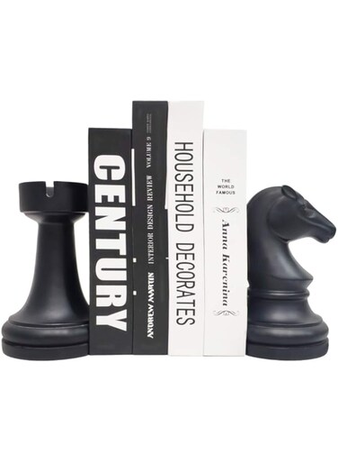 JSYS Chess Bookends, Universal Economy Decorative Bookends, Heavy Book Ends Supports for Books, 7x7x4 inches, Black,1Pair/2Piece (Chess Piece Bookends)