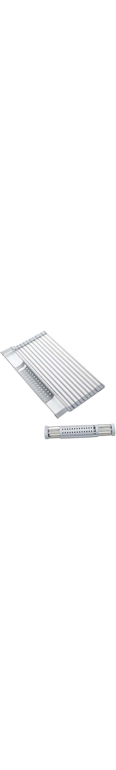 ROUNY Roll Up Dish Drying Rack, Multipurpose Over The Sink Dish Drying Rack, Foldable Silicone Wrapped Sink Rack Mat Stainless Steel Wire Dish Drying Rack for Kitchen Sink Counter(52X32CM)