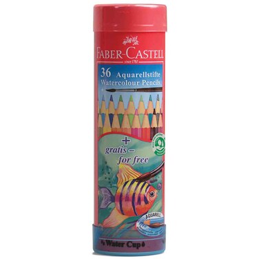 فابر كاستل مجموعة أقلام تلوين مائية بتصميم السمكة في علبة معدنية دائرية، 36 لون