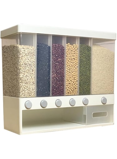 OMIRA 6 Grids Wall-mounted Dry Food Dispenser Grain Rice Bucket Rice Storage Tank Organizer Kitchen Storage Box Cereal Food Containers