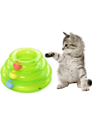 ikeoat Cat Toy Roller 3-Level Turntable Cat Toys Balls with Three Colorful Balls Interactive Kitty Fun Mental Physical Exercise Puzzle Kitten Toys