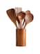 Arabest Wooden Cooking Utensils, Natural Nonstick Cooking Utensils Set with Holder, Durable Safe Wooden Cooking Set for Cooking Ladle and Wok Spatulas, Wooden Spoons Holder for Cooking Salad