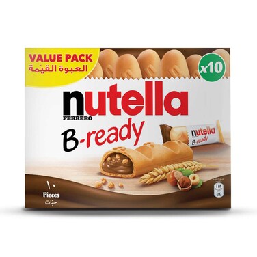 Nutella B-Ready Chocolate Hazelnut Spread Filled Wafer Bar, Multi Pack, 10 Bars, 220g