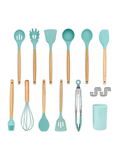 Silicone Cooking Utensil Set Blue/Brown 35 x 11 x 11cm