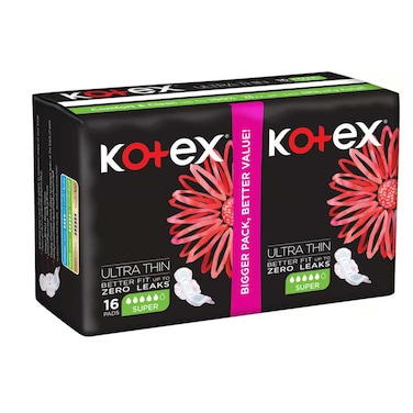 Kotex Ultra Thin Pads Super Size Sanitary Pads with Wings 16 Sanitary Pads