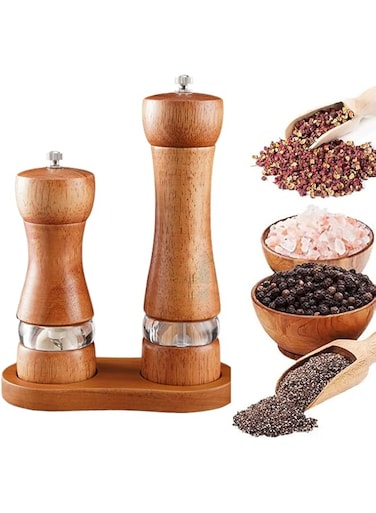 Uniface Salt and Pepper Grinder Mills Sets, Wooden Pepper Mill Grinder Salt Mill Set of 2, Classic Manual Salt Grinder with Acrylic Visible Window, Adjustable Ceramic Grinding Rotor