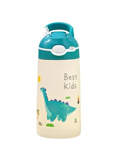 Kids Water Bottle with Straw Lid - Insulated Stainless Steel Water Bottle for Kids - Leak-proof kids insulated water bottle, 400ml, Dinosaur