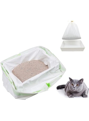 7Pcs Cat Litter Box Liners Jumbo Extra Cat Litter Pan liners Large Drawstring Litter Pan Bags Cat Waste Litter Bags for Litter Box Easy Clean Up Litter Liner Eco Friendly Pet Supplies (Litter bag, S)