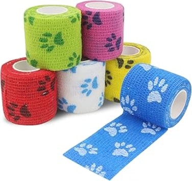 TORMEN pet bandage self-adhesive packaging tape, elastic gauze, veterinary multi-functional tape (6 pieces, 6 colors)