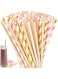 KWSLIN 100 Pack Paper Straws, Disposable Paper Straws, Biodegradable Straws for Everyday Birthday Baby Shower Wedding Anniversary Parties Coffee Juice Drink, Gold and Pink Striped Style