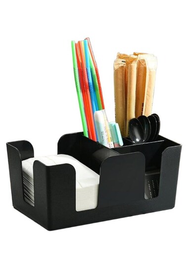 Multi Function Grid Division Straw Rack Storage Box Coffee Condiment Organizer Tea Bag Tissue Organizer Holder
