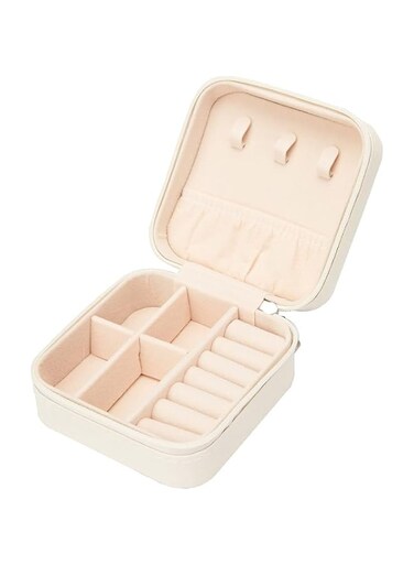 tuz Leather Small Jewelry Box, Travel Portable Jewelry Case for Ring, Pendant, Earring, Necklace, Bracelet Organizer Storage Holder Boxes (White)
