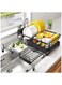 Extendable Dish Rack, Large Sink Drying Dish Drainer for Kitchen Counter, Stainless Steel Dish Strainer with Utensil Holder, Black